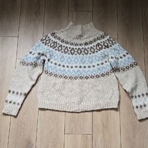 NWOT Simons TWIK Cozy Beige and Blue Patterned Sweater Size M/L